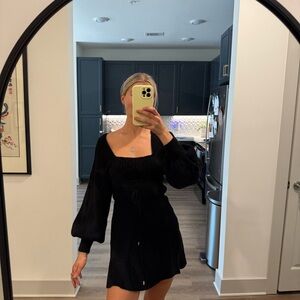 Free People Black Emmaline Mini Black Sweater Knit Mini Dress - SIZE XS